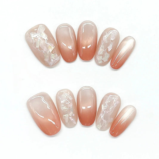 EvadiaGrace Nude Ombre Cat Eye Press On Nails Natural Look Reusable False Nail Set