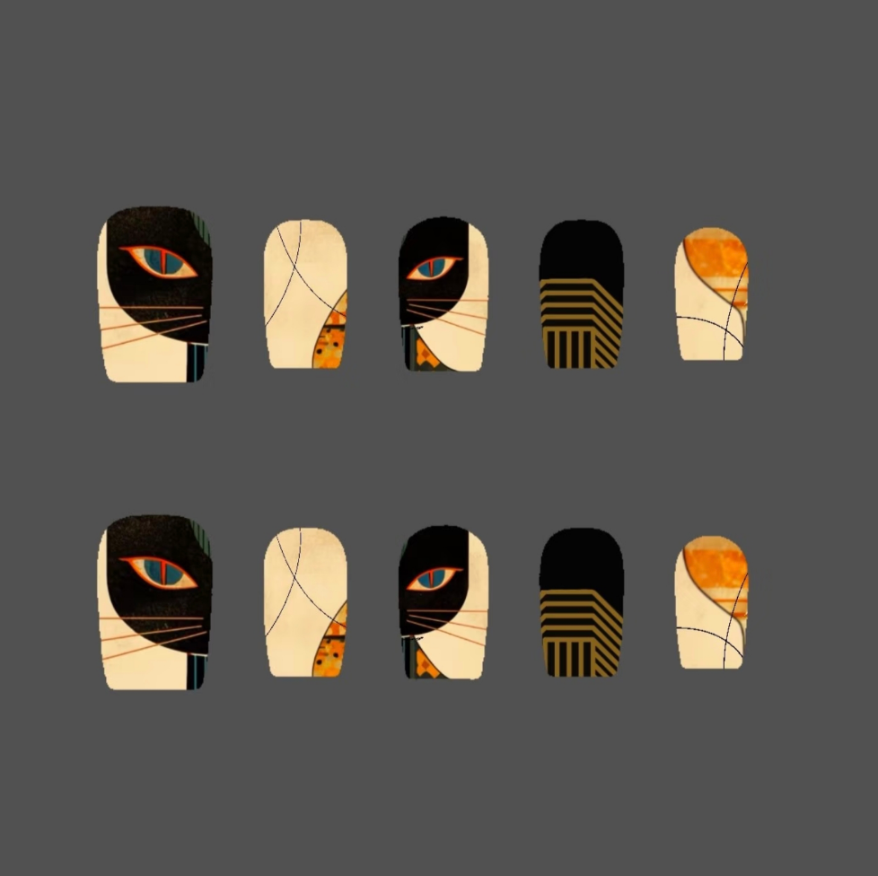 Mystic Eye Black & Gold Press-On Nails – Egyptian Glam Eye Design with Glitter Accents | Short Square Luxury Art Nails | Handmade Nail Tips