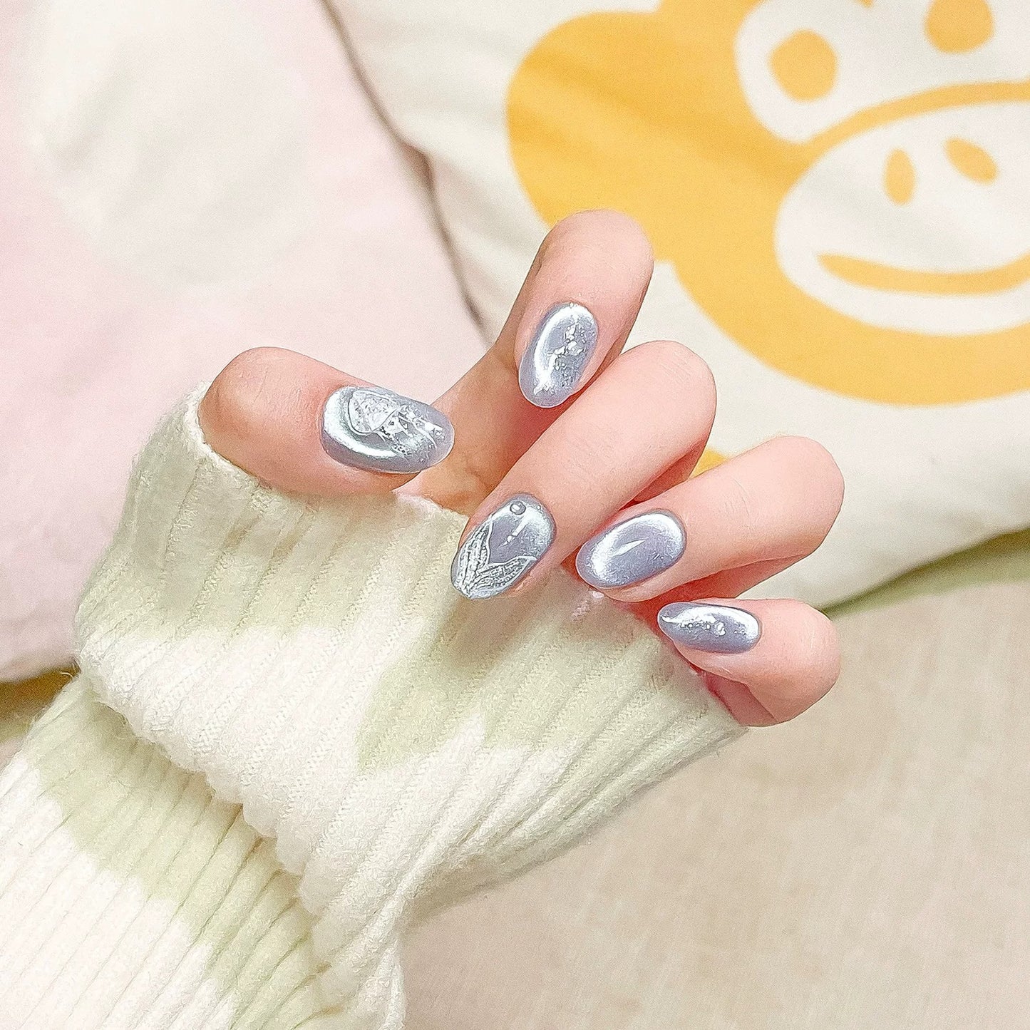 Silver-Blue Cat-Eye Press-Ons by EvadiaGrace