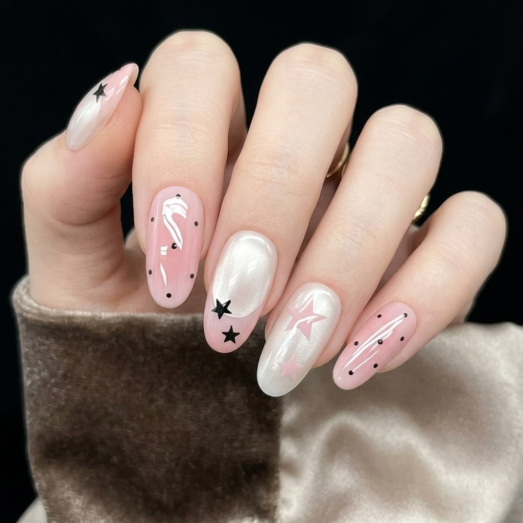 Pastel Pink Starry Press-Ons by EvadiaGrace