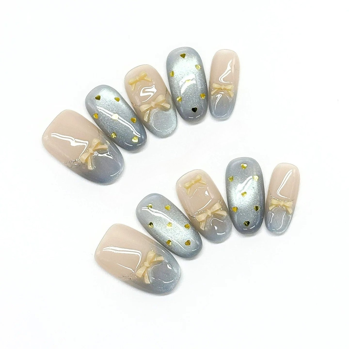 Ice-Blue Bow & Heart Nails by EvadiaGrace