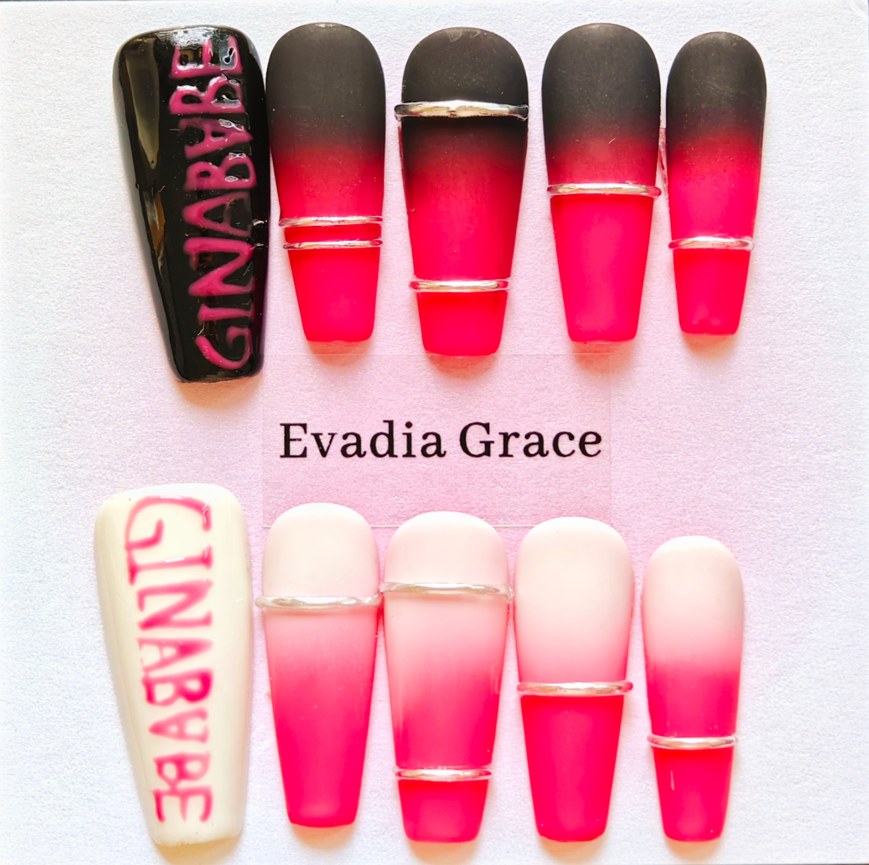 Bold Red Ombre Press-On Nails with Hand-Painted Lettering