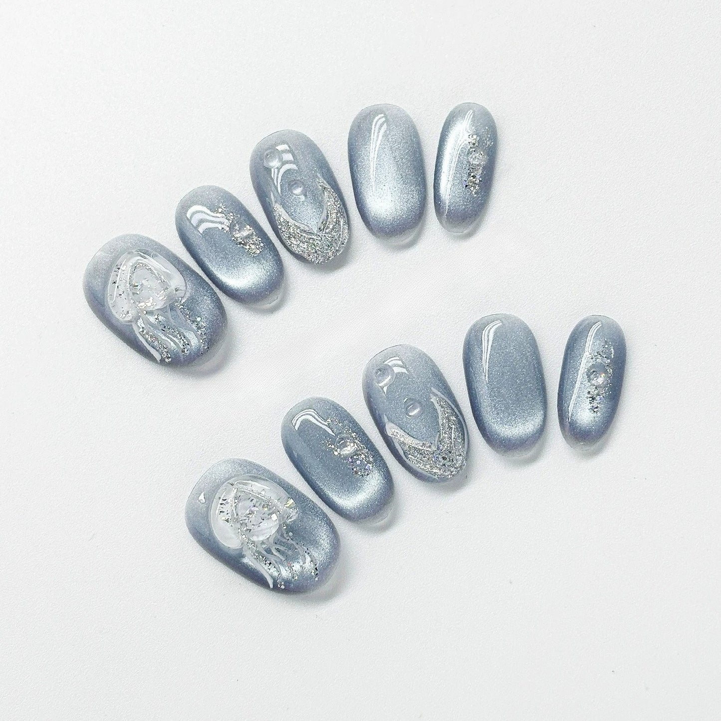 Silver-Blue Cat-Eye Press-Ons by EvadiaGrace