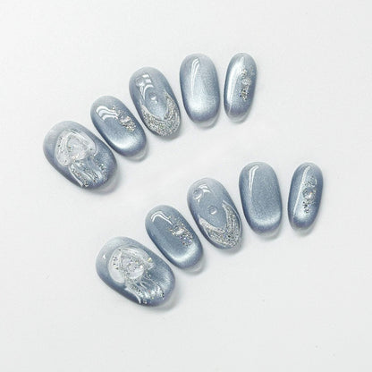 Silver-Blue Cat-Eye Press-Ons by EvadiaGrace
