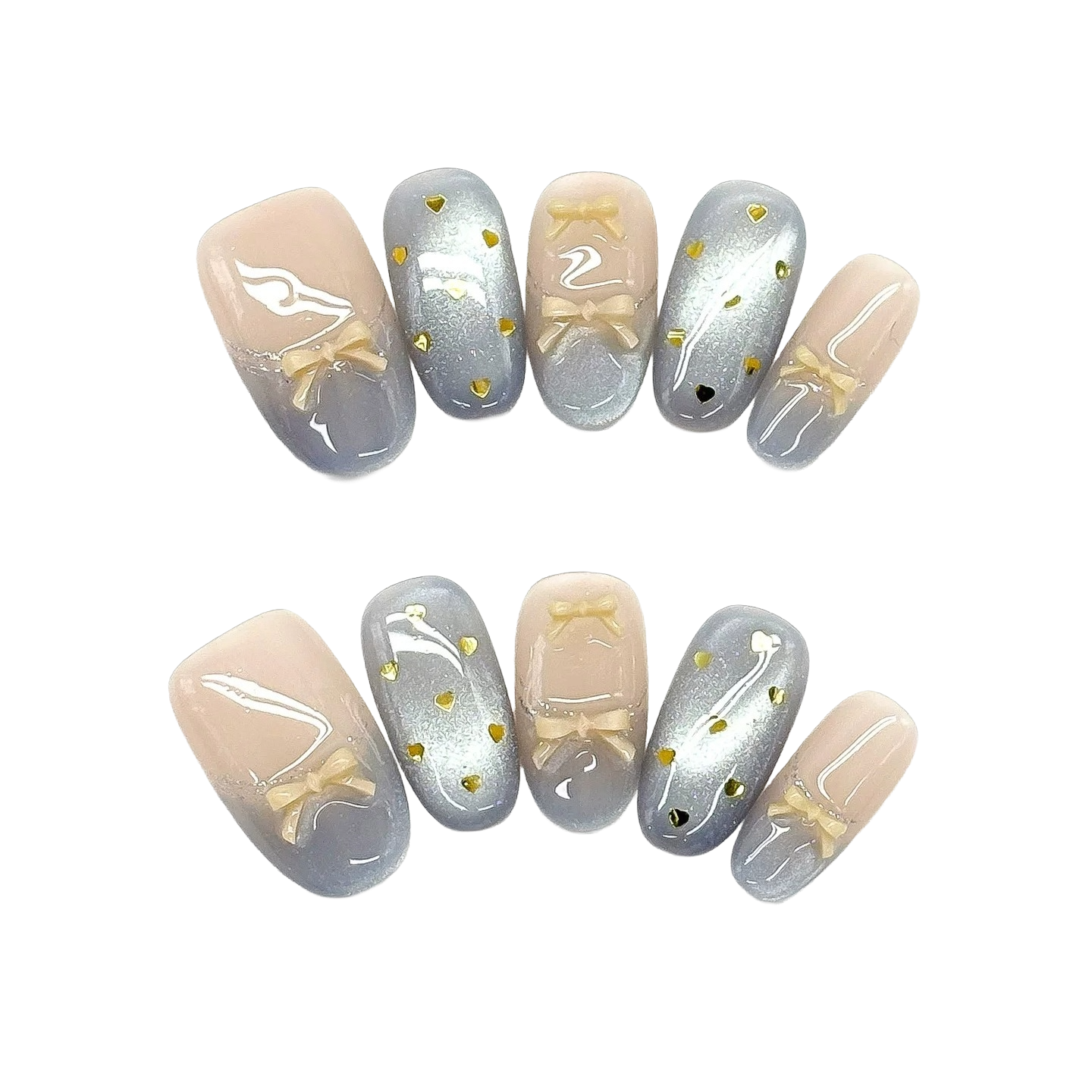 Ice-Blue Bow & Heart Nails by EvadiaGrace