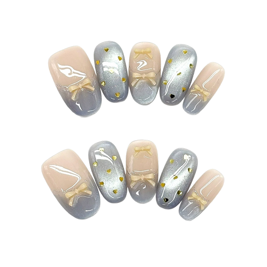 Ice-Blue Bow & Heart Nails by EvadiaGrace