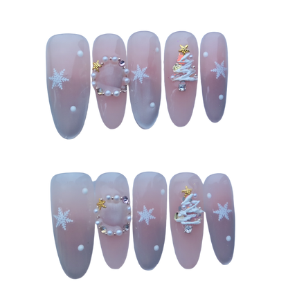 Christmas Snowflake & Tree Press-On Nails with Festive Accents