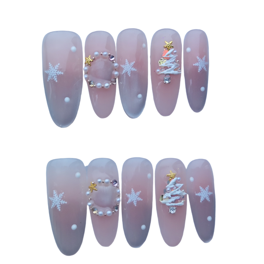 Christmas Snowflake & Tree Press-On Nails with Festive Accents