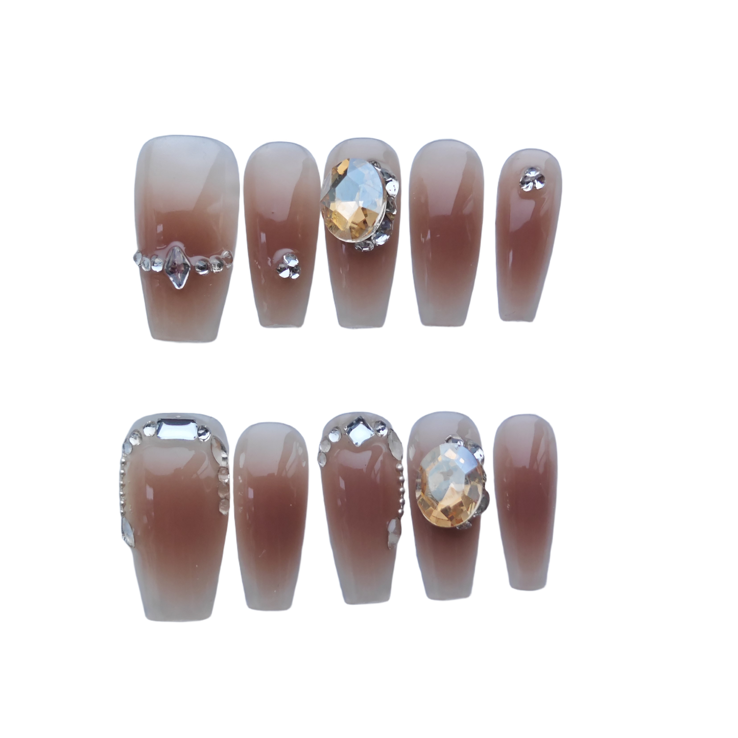 Elegant Brown Ombre Crystal Press-On Nails