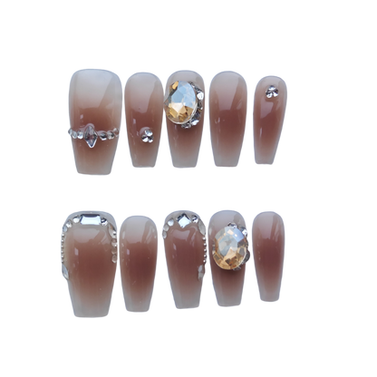 Elegant Brown Ombre Crystal Press-On Nails