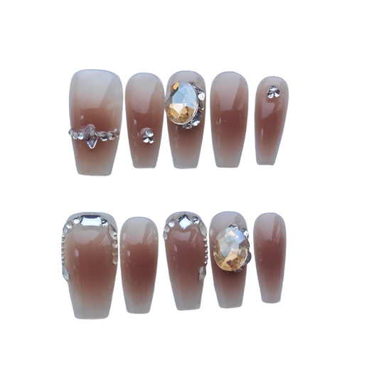 Elegant Brown Ombre Crystal Press-On Nails