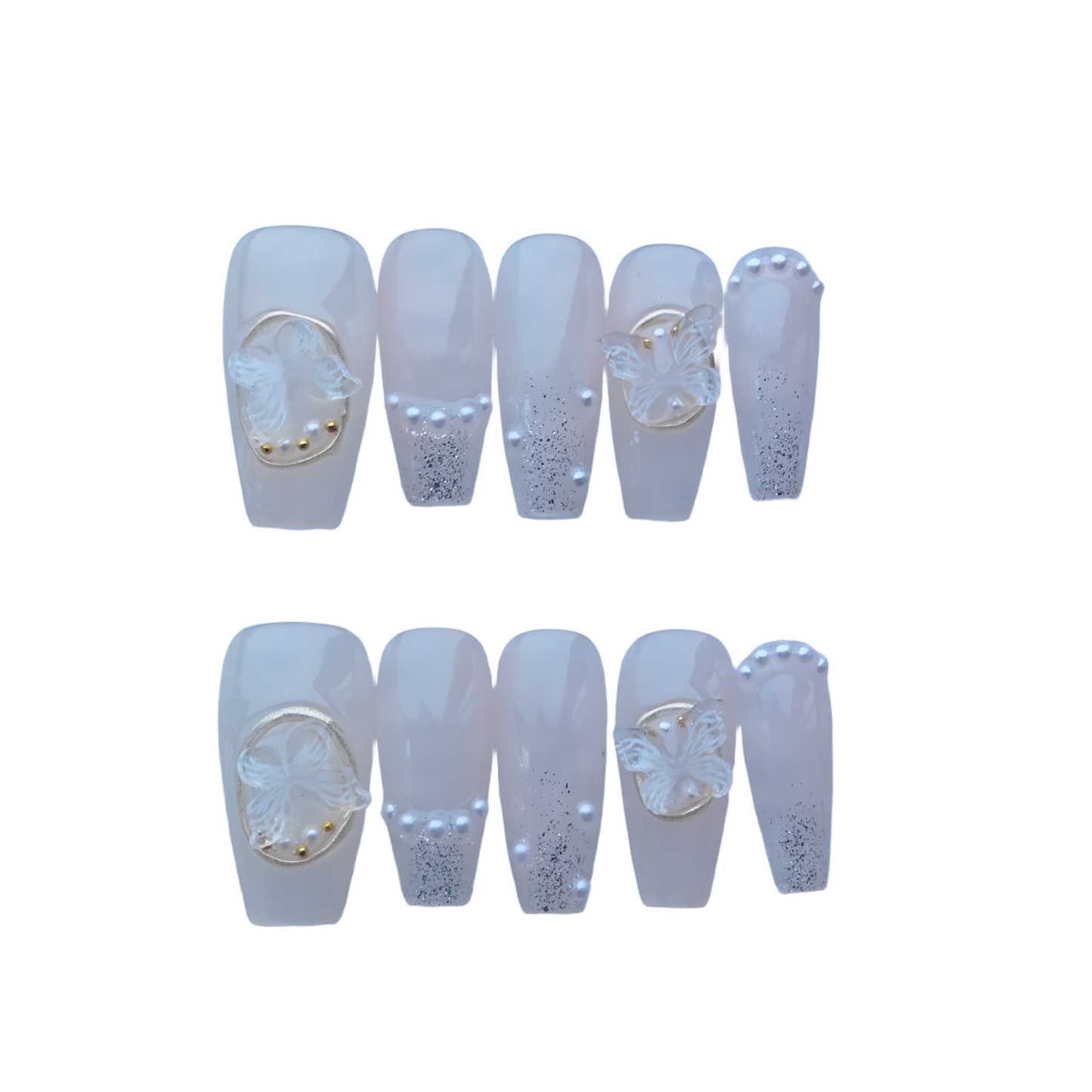 Elegant Butterfly Pearl Nude Press-On Nails