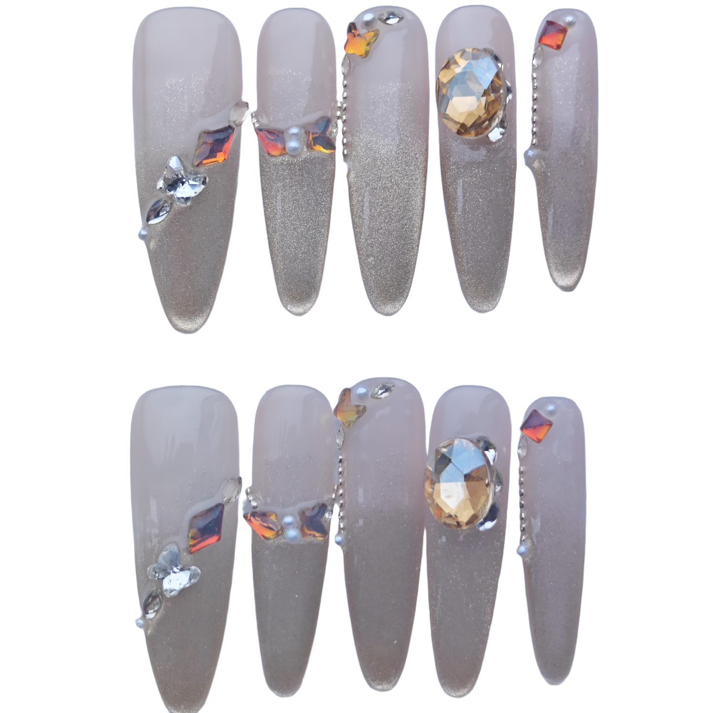Gold Ombre Press-On Nails with Crystal Embellishments