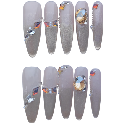 Gold Ombre Press-On Nails with Crystal Embellishments