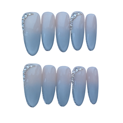 Gray Nude Gradient Press-On Nails with Crystal Accents