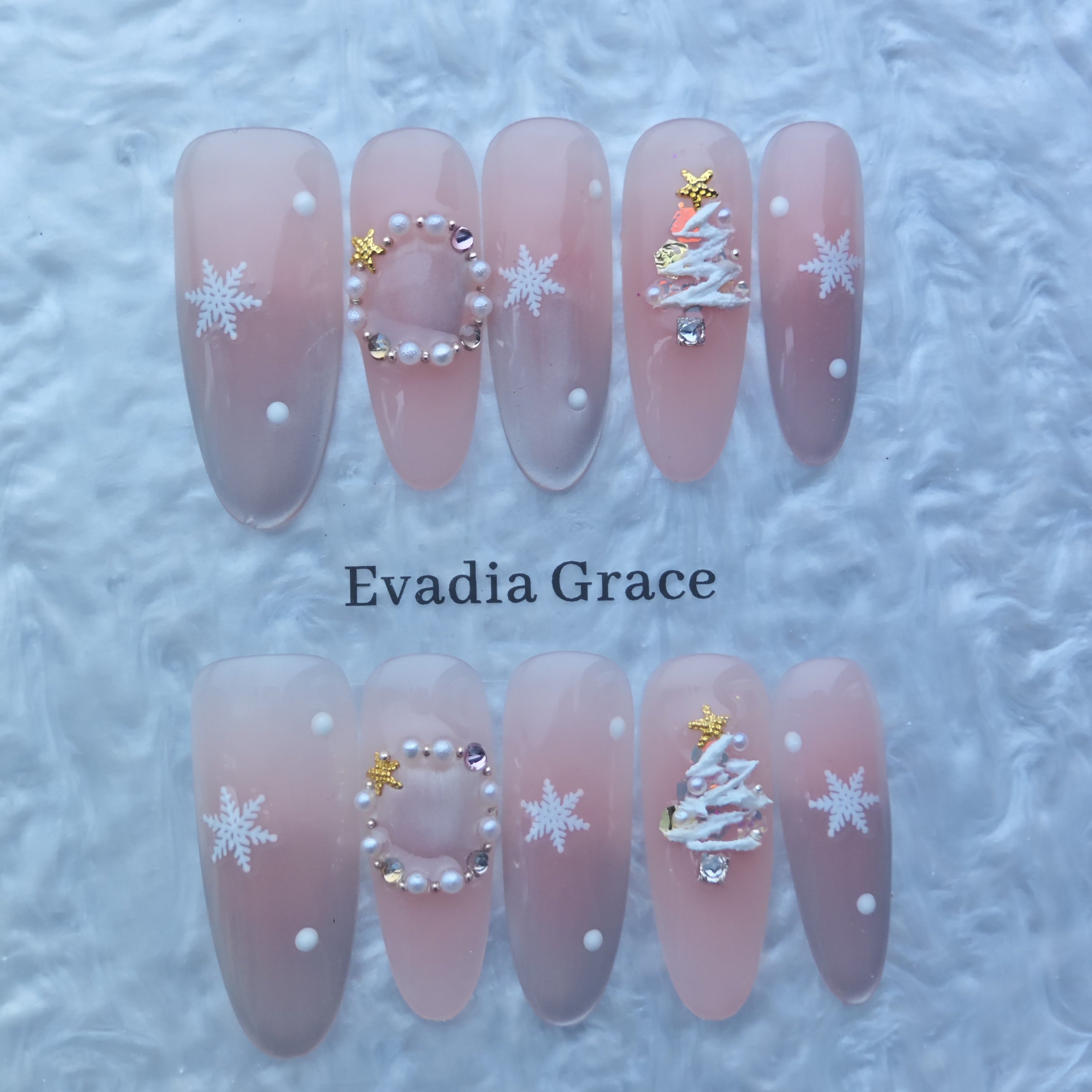 Christmas Snowflake & Tree Press-On Nails with Festive Accents