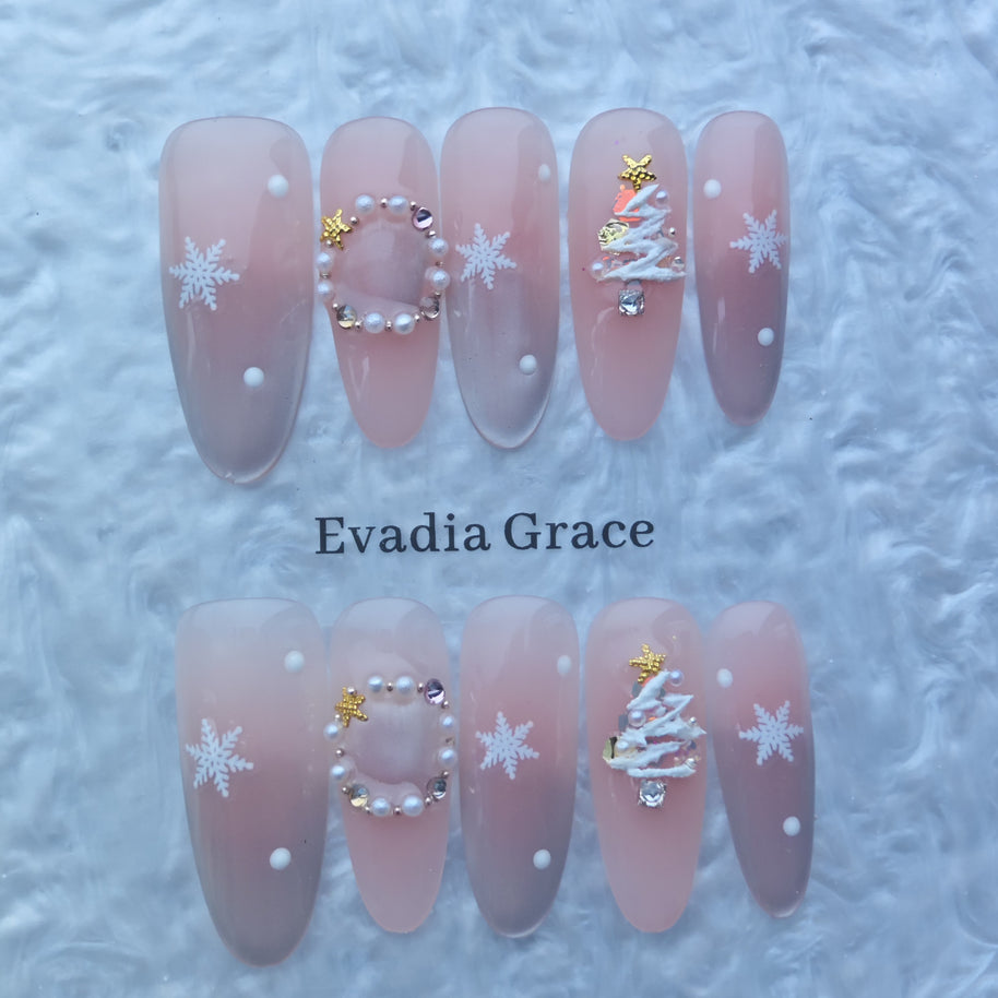Christmas Snowflake & Tree Press-On Nails with Festive Accents