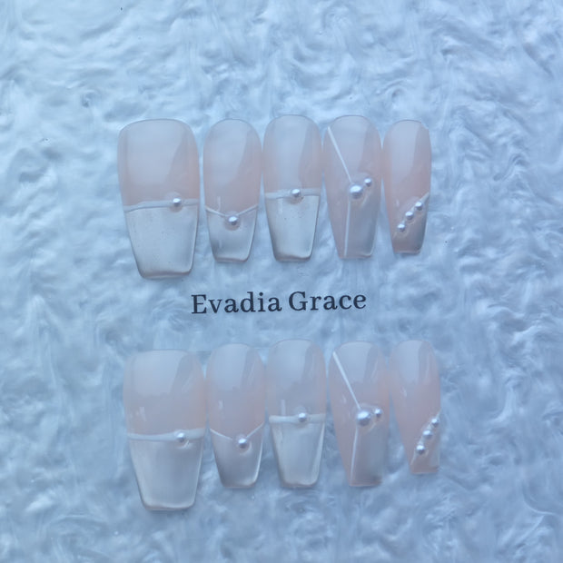 Minimalist Nude Pearl Accent Press-On Nails