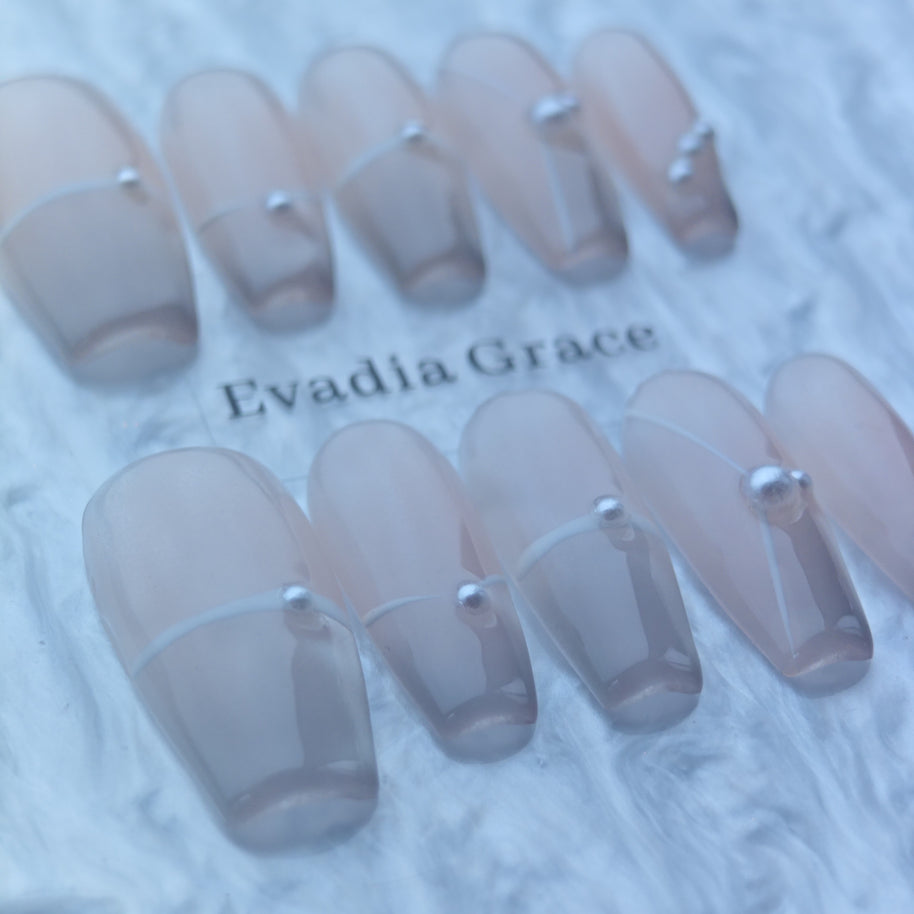 Minimalist Nude Pearl Accent Press-On Nails