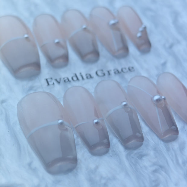 Minimalist Nude Pearl Accent Press-On Nails