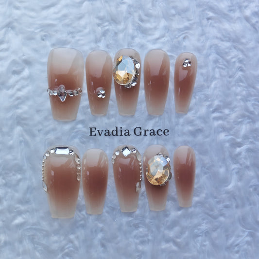 Elegant Brown Ombre Crystal Press-On Nails