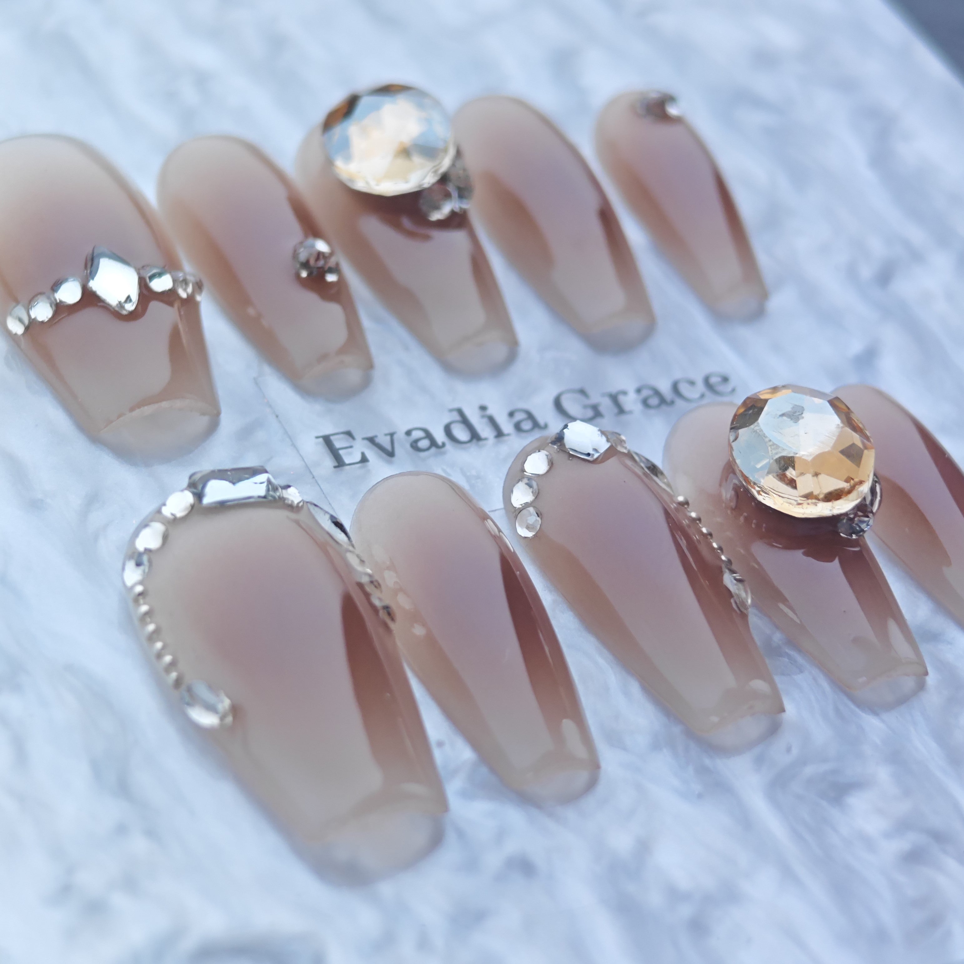 Elegant Brown Ombre Crystal Press-On Nails