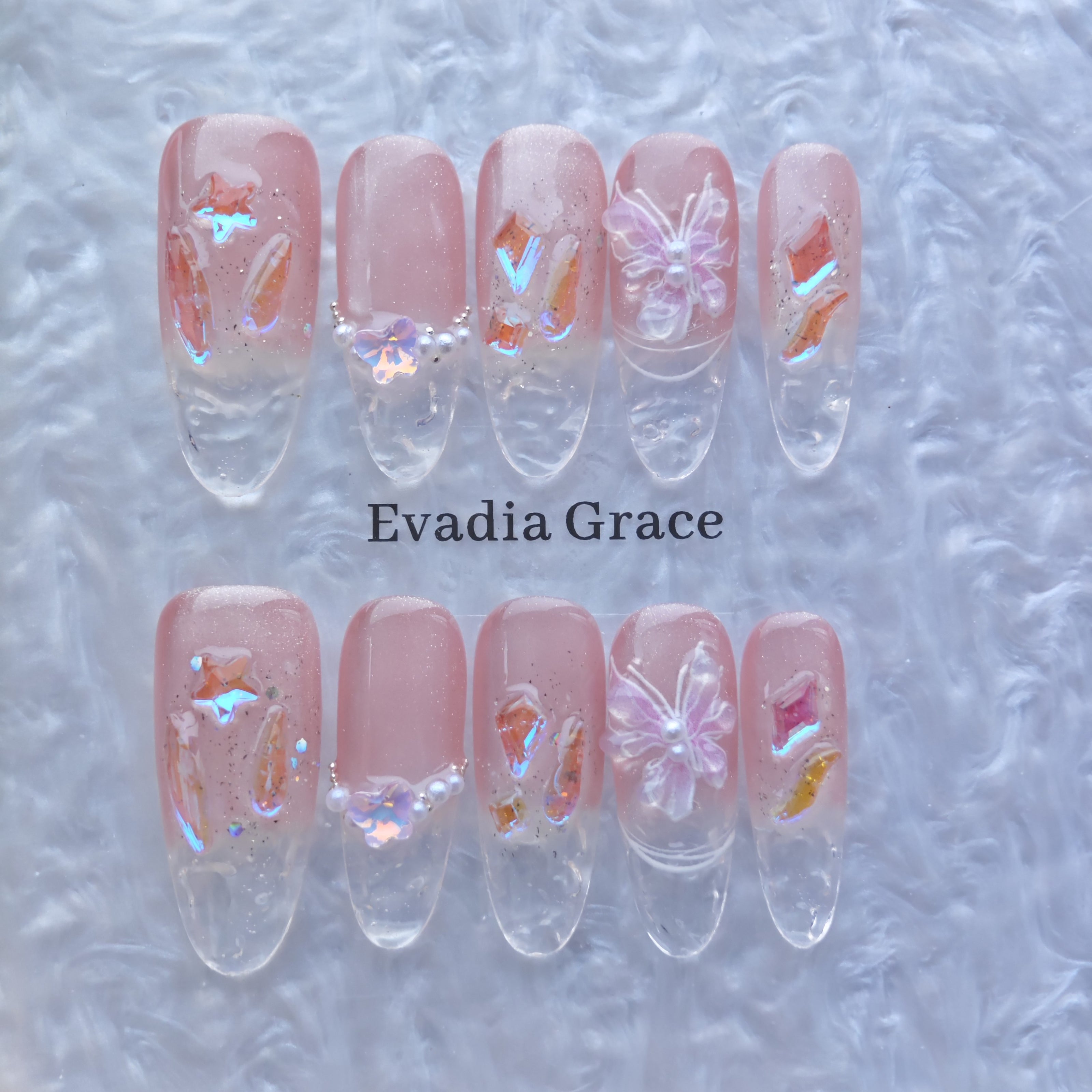 Fairy Pink Butterfly Crystal Press-On Nails