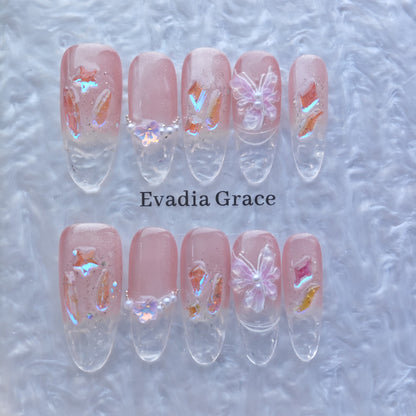 Fairy Pink Butterfly Crystal Press-On Nails