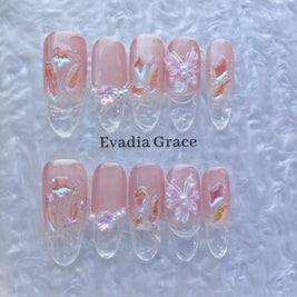 Fairy Pink Butterfly Crystal Press-On Nails