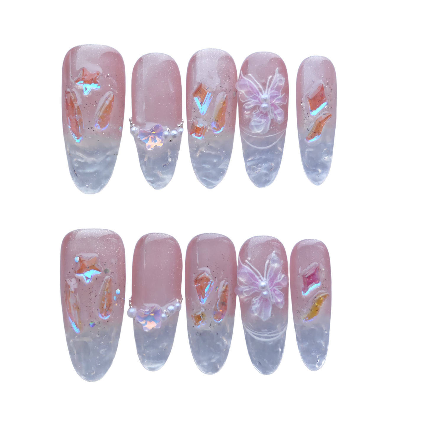 Fairy Pink Butterfly Crystal Press-On Nails