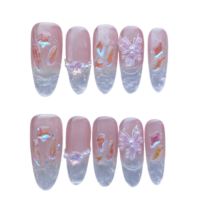 Fairy Pink Butterfly Crystal Press-On Nails