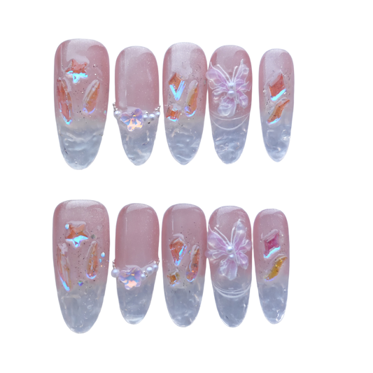 Fairy Pink Butterfly Crystal Press-On Nails