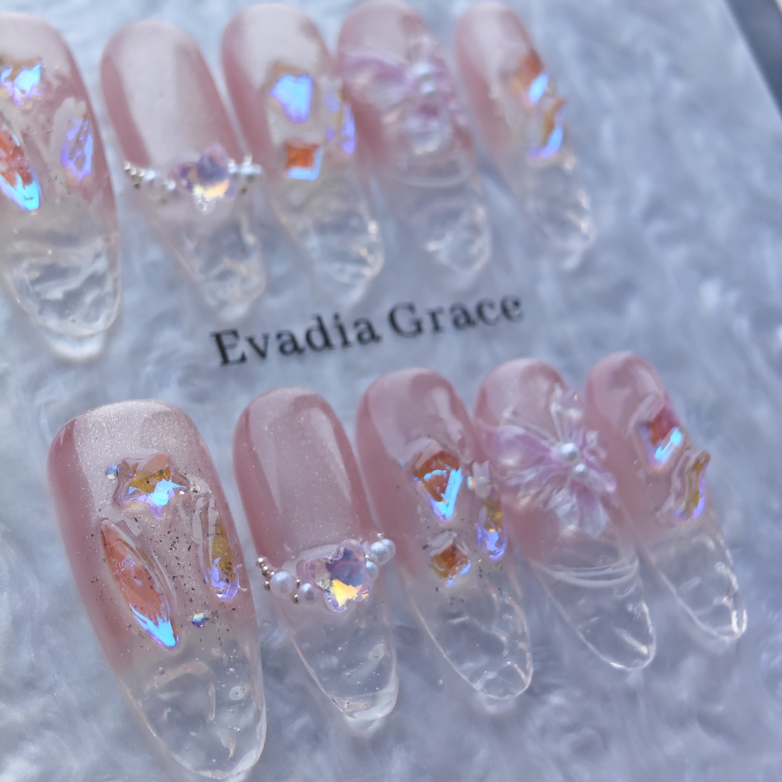 Fairy Pink Butterfly Crystal Press-On Nails