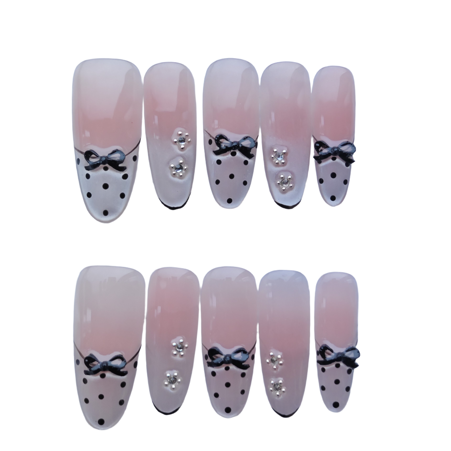 Elegant Bow & Polka Dot Press-On Nails