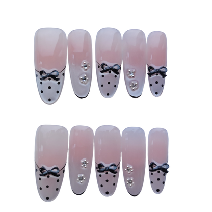 Elegant Bow & Polka Dot Press-On Nails