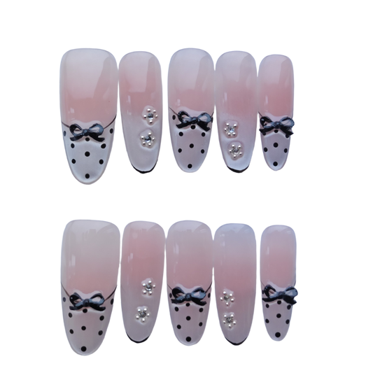 Elegant Bow & Polka Dot Press-On Nails