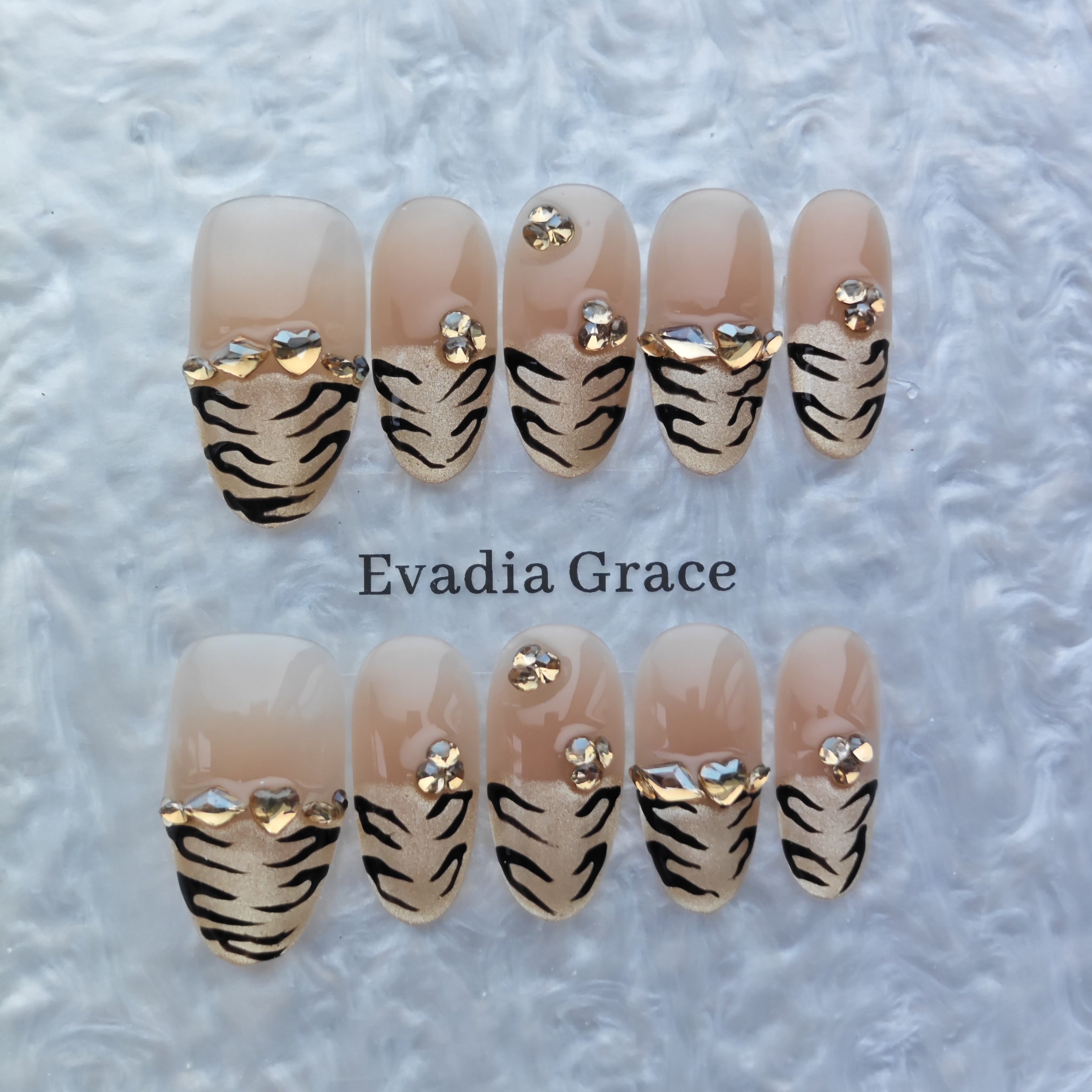 Gold Leopard Print Press-On Nails with Rhinestone Accents