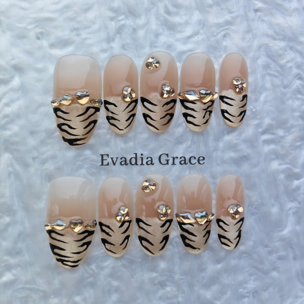 Gold Leopard Print Press-On Nails with Rhinestone Accents