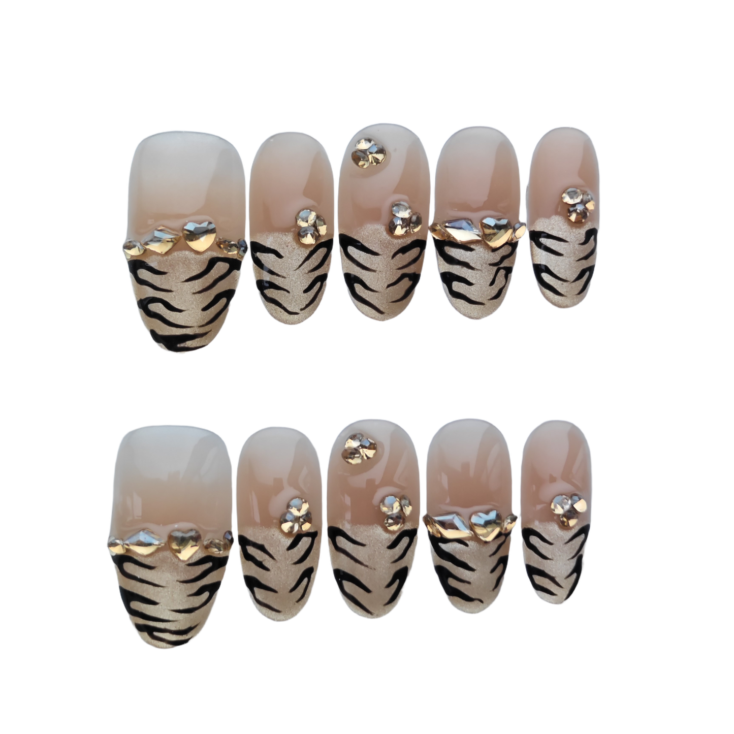 Gold Leopard Print Press-On Nails with Rhinestone Accents