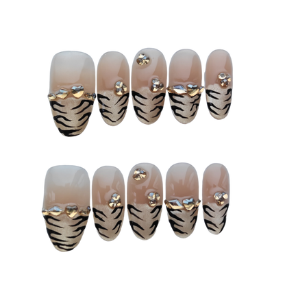 Gold Leopard Print Press-On Nails with Rhinestone Accents