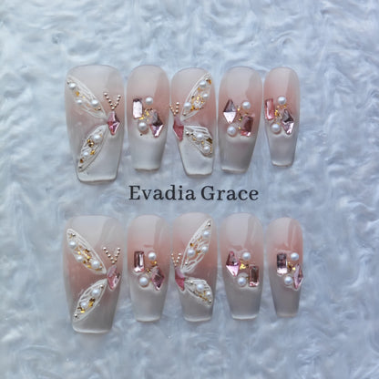 Elegant Butterfly Pearl Press-On Nails