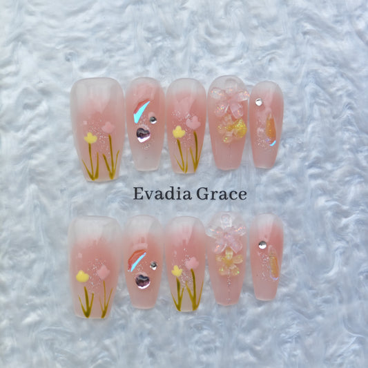 Pastel Yellow Blooming Garden Press-On Nails
