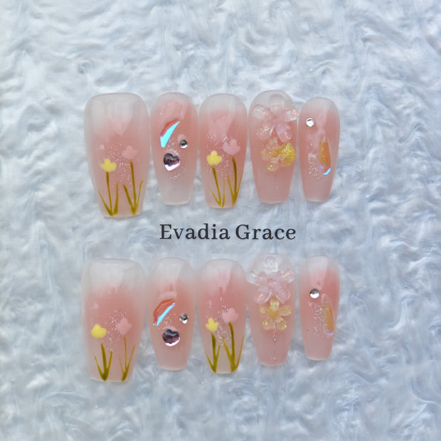Pastel Yellow Blooming Garden Press-On Nails