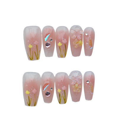 Pastel Yellow Blooming Garden Press-On Nails