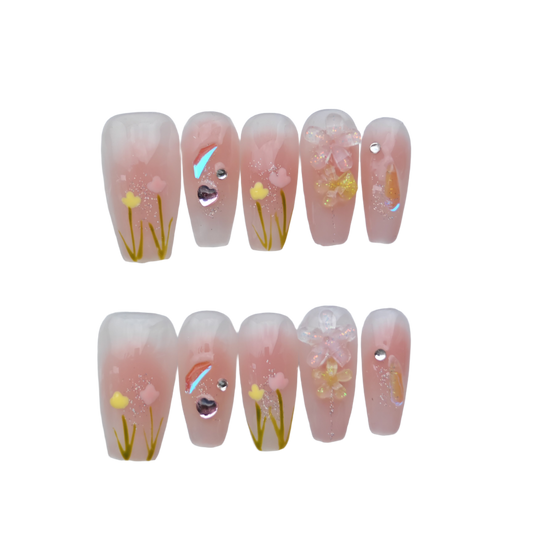 Pastel Yellow Blooming Garden Press-On Nails