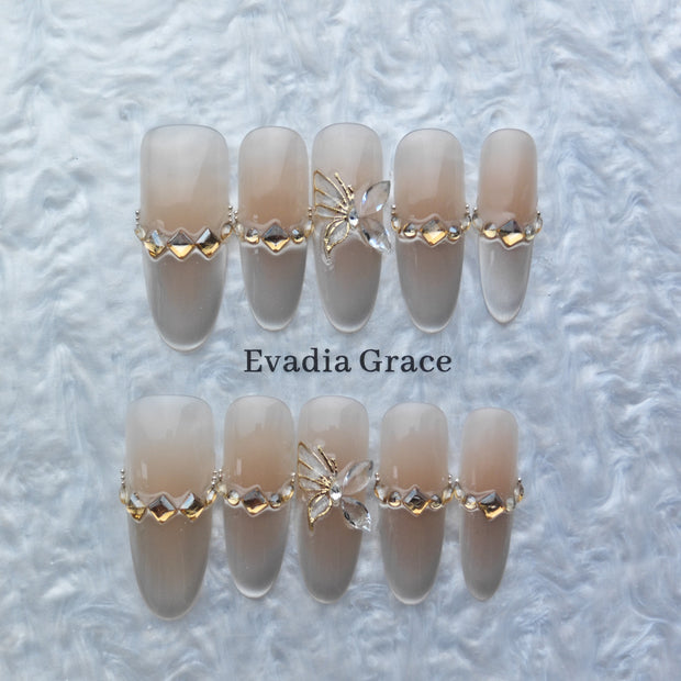 Elegant Nude Crystal Butterfly Press-On Nails