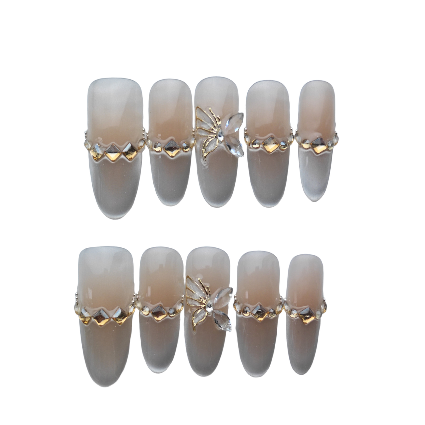 Elegant Nude Crystal Butterfly Press-On Nails