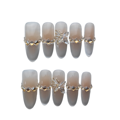 Elegant Nude Crystal Butterfly Press-On Nails