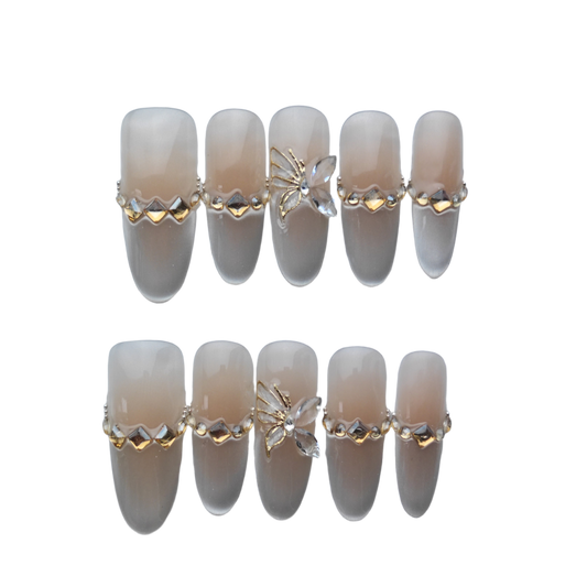 Elegant Nude Crystal Butterfly Press-On Nails