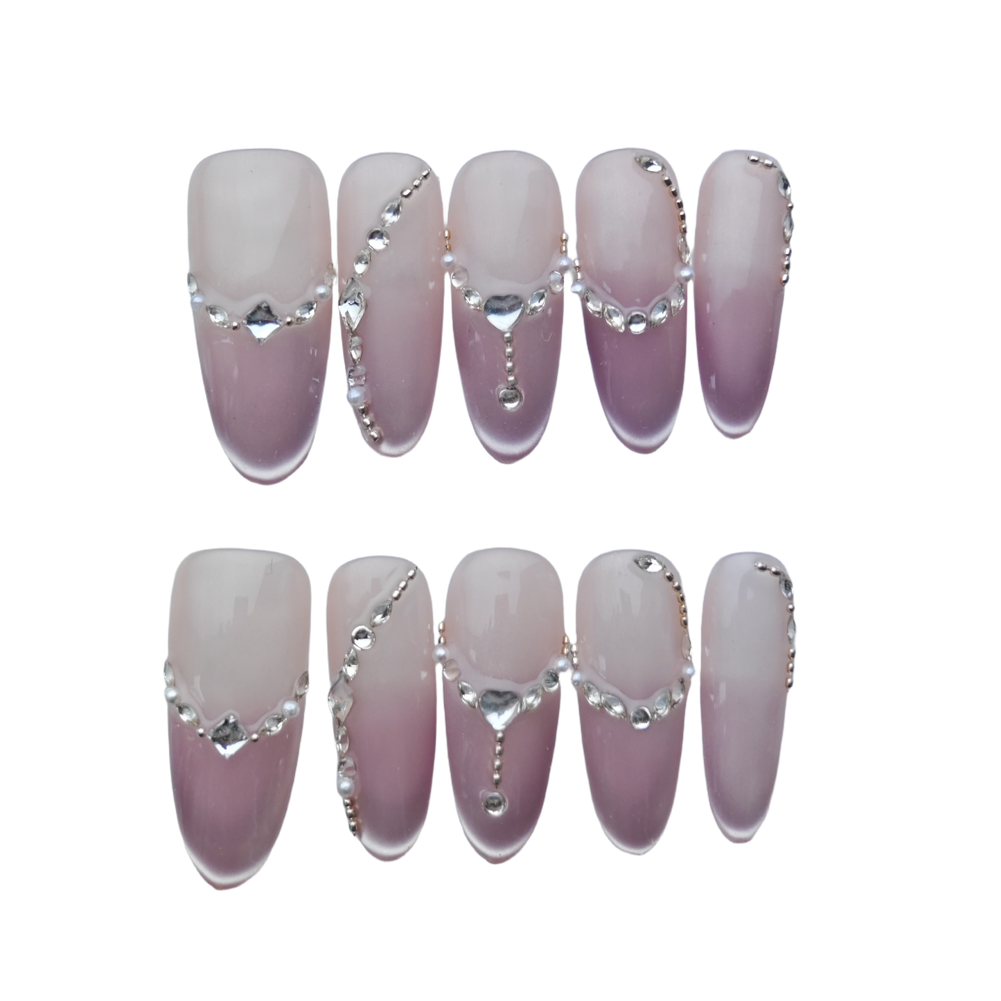 Elegant Pink Ombre Rhinestone French Press-On Nails – Long Coffin Luxury Design